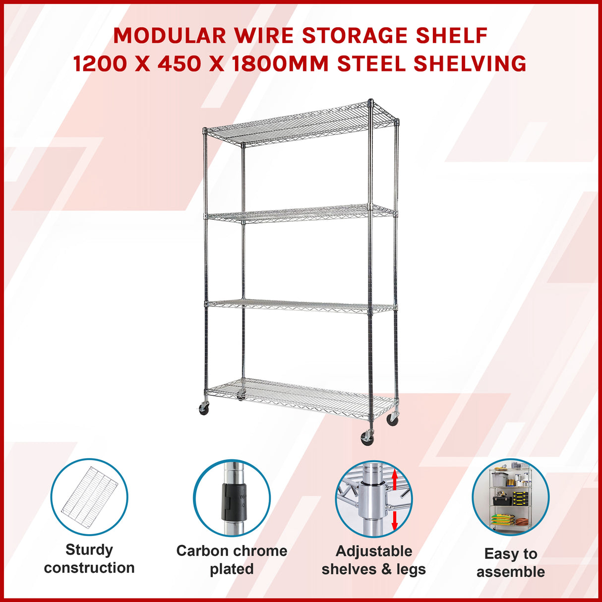 Modular Wire Storage Shelf 1200 x 450 x 1800mm Steel Shelving