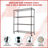 Modular Wire Storage Shelf 1200 x 450 x 1800mm Steel Shelving