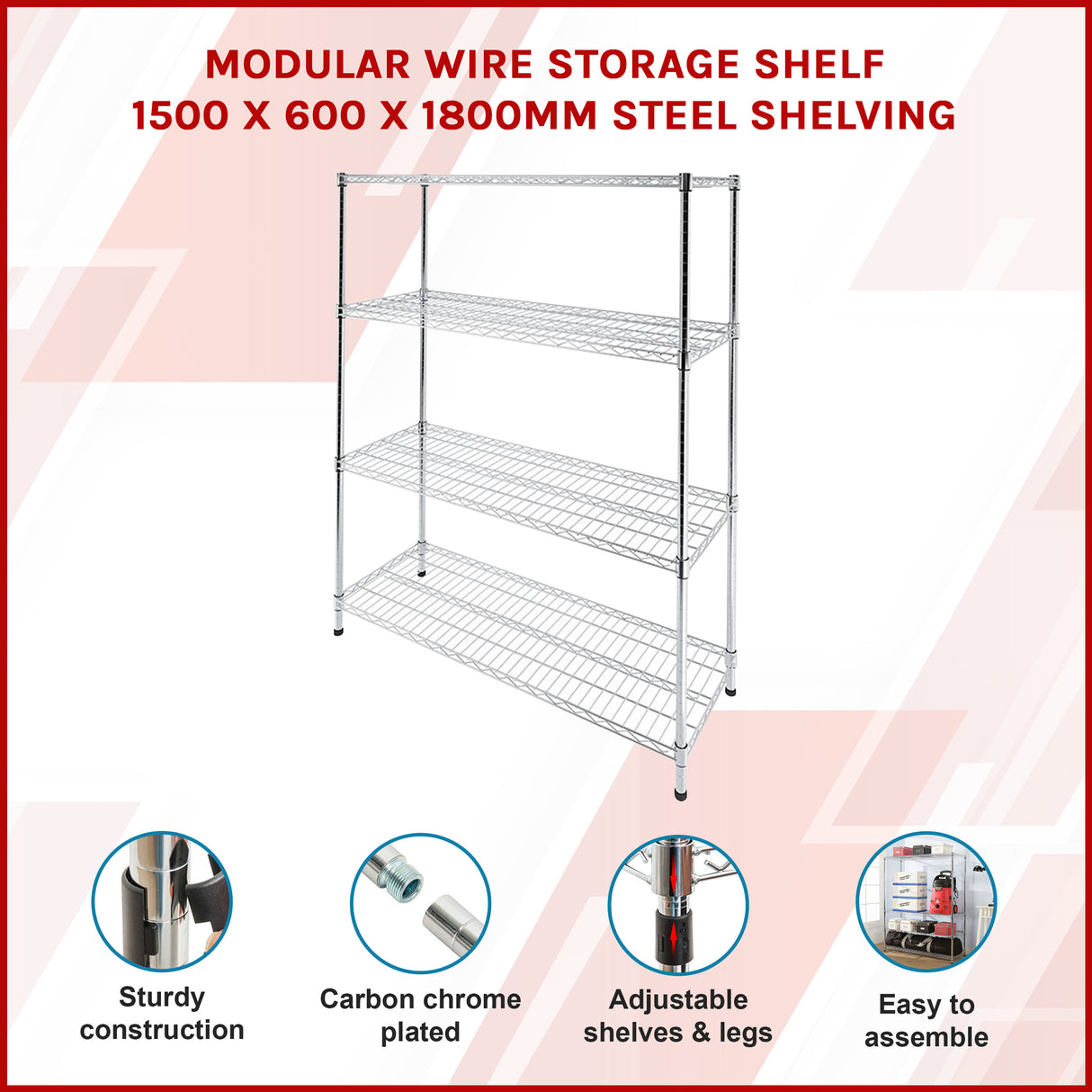 Modular Wire Storage Shelf 1500 x 600 x 1800mm Steel Shelving
