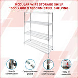 Modular Wire Storage Shelf 1500 x 600 x 1800mm Steel Shelving