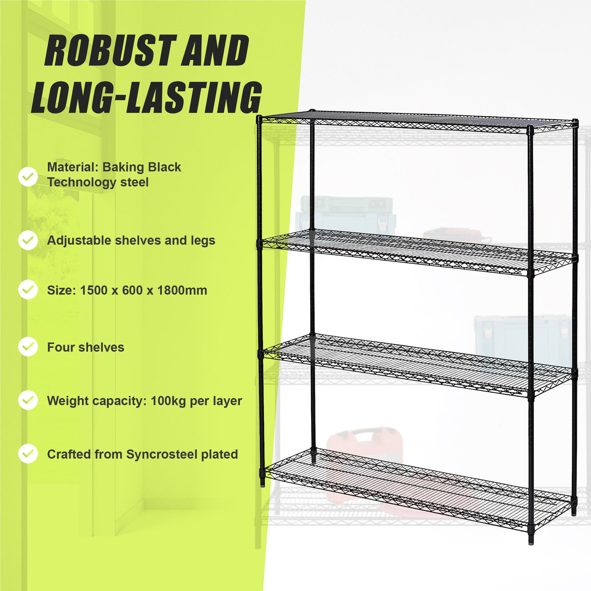 Modular Wire Storage Shelf 1500 x 600 x 1800mm Steel Shelving