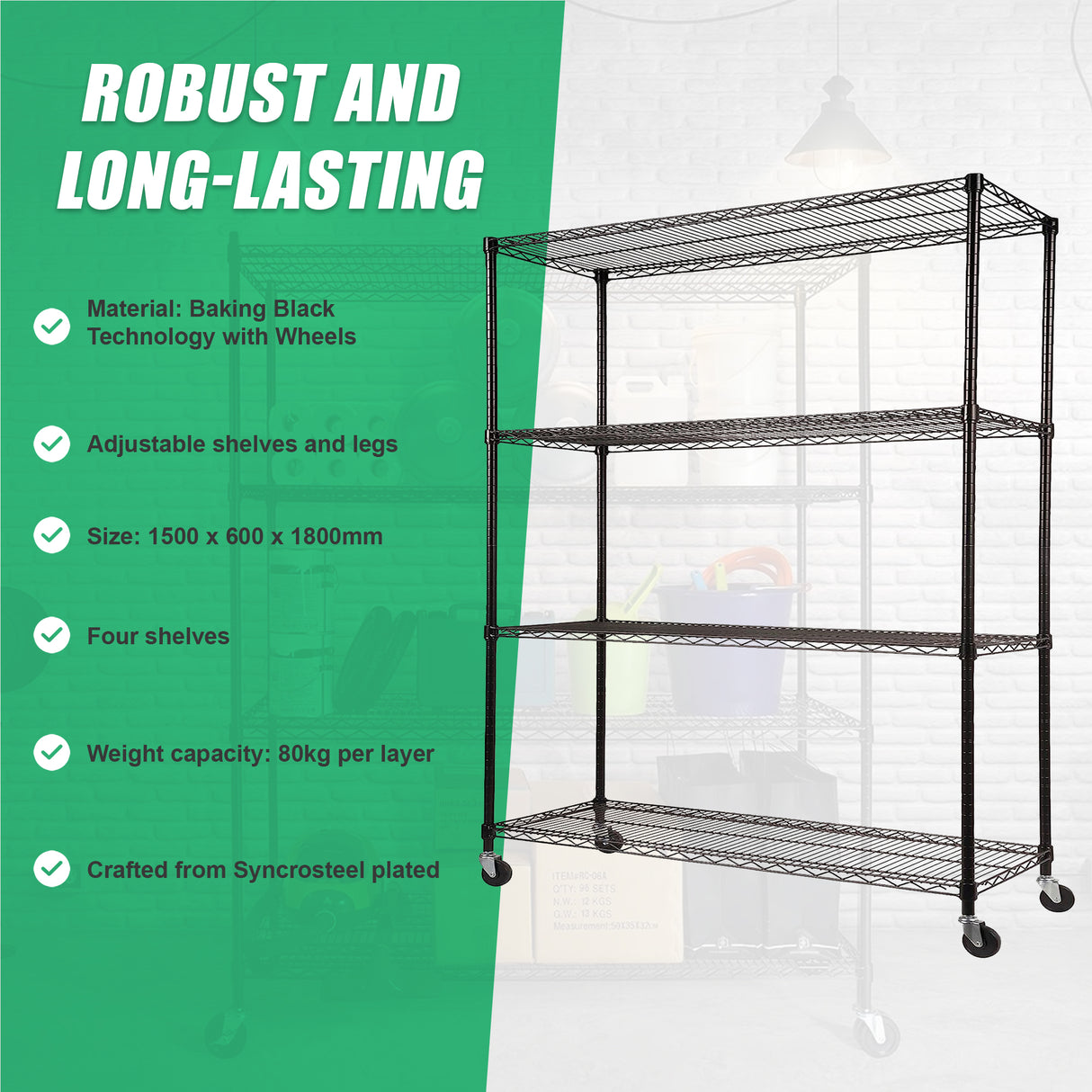 Modular Wire Storage Shelf 1500 x 600 x 1800mm Steel Shelving