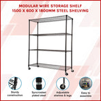 Modular Wire Storage Shelf 1500 x 600 x 1800mm Steel Shelving