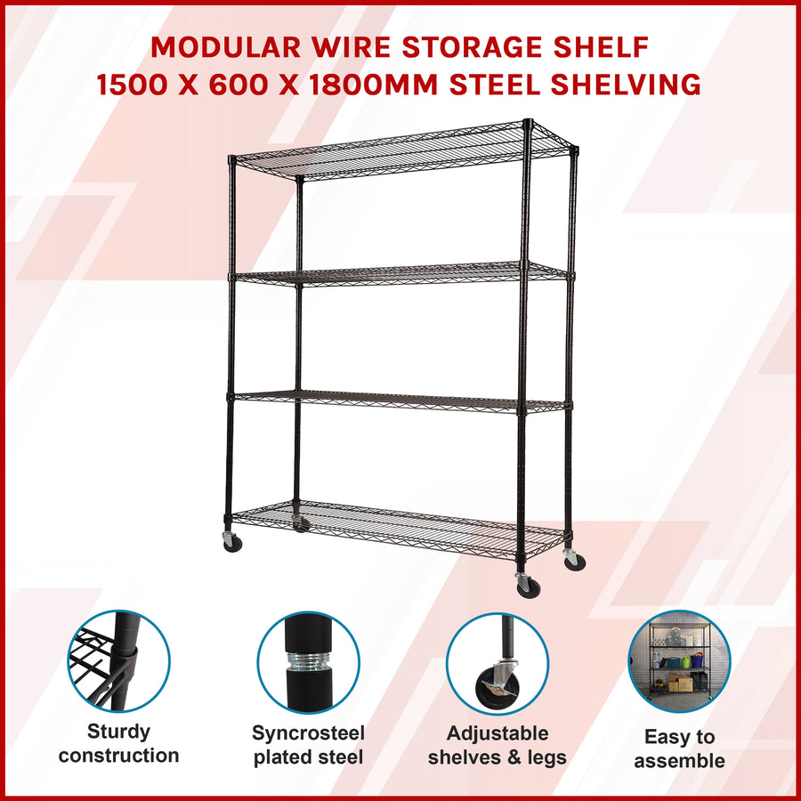 Modular Wire Storage Shelf 1500 x 600 x 1800mm Steel Shelving