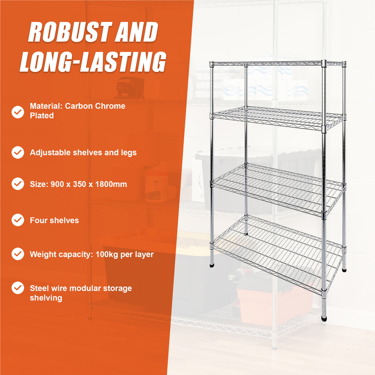 Modular Wire Storage Shelf 900 x 350 x 1800mm Steel Shelving