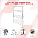 Modular Wire Storage Shelf 900 x 350 x 1800mm Steel Shelving - Front View