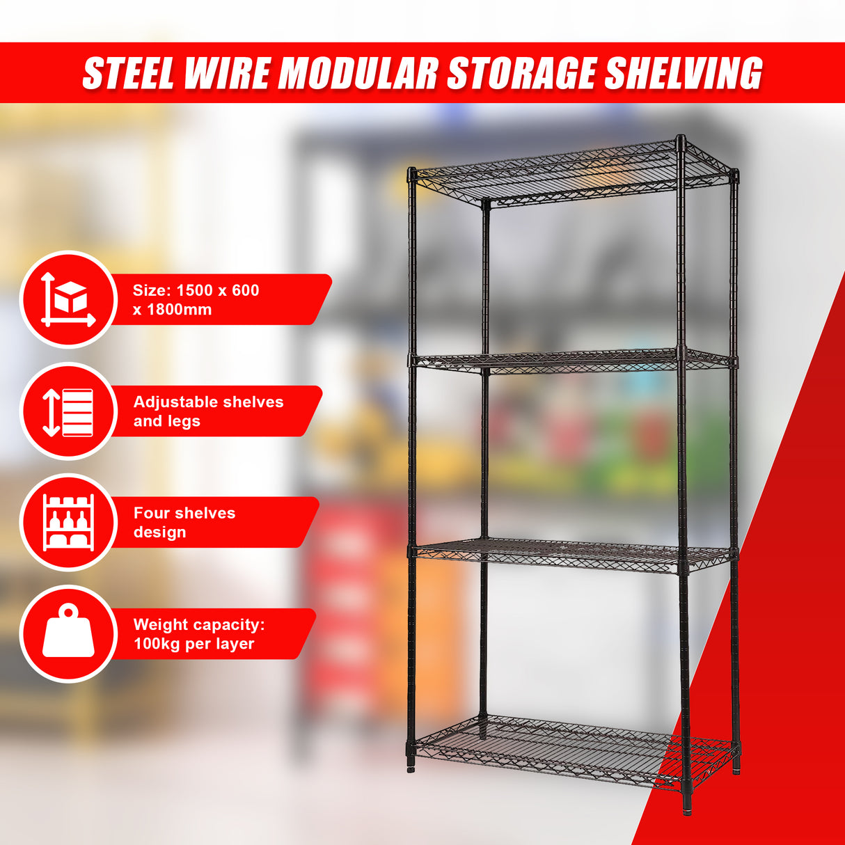Modular Wire Storage Shelf 900 x 350 x 1800mm Steel Shelving
