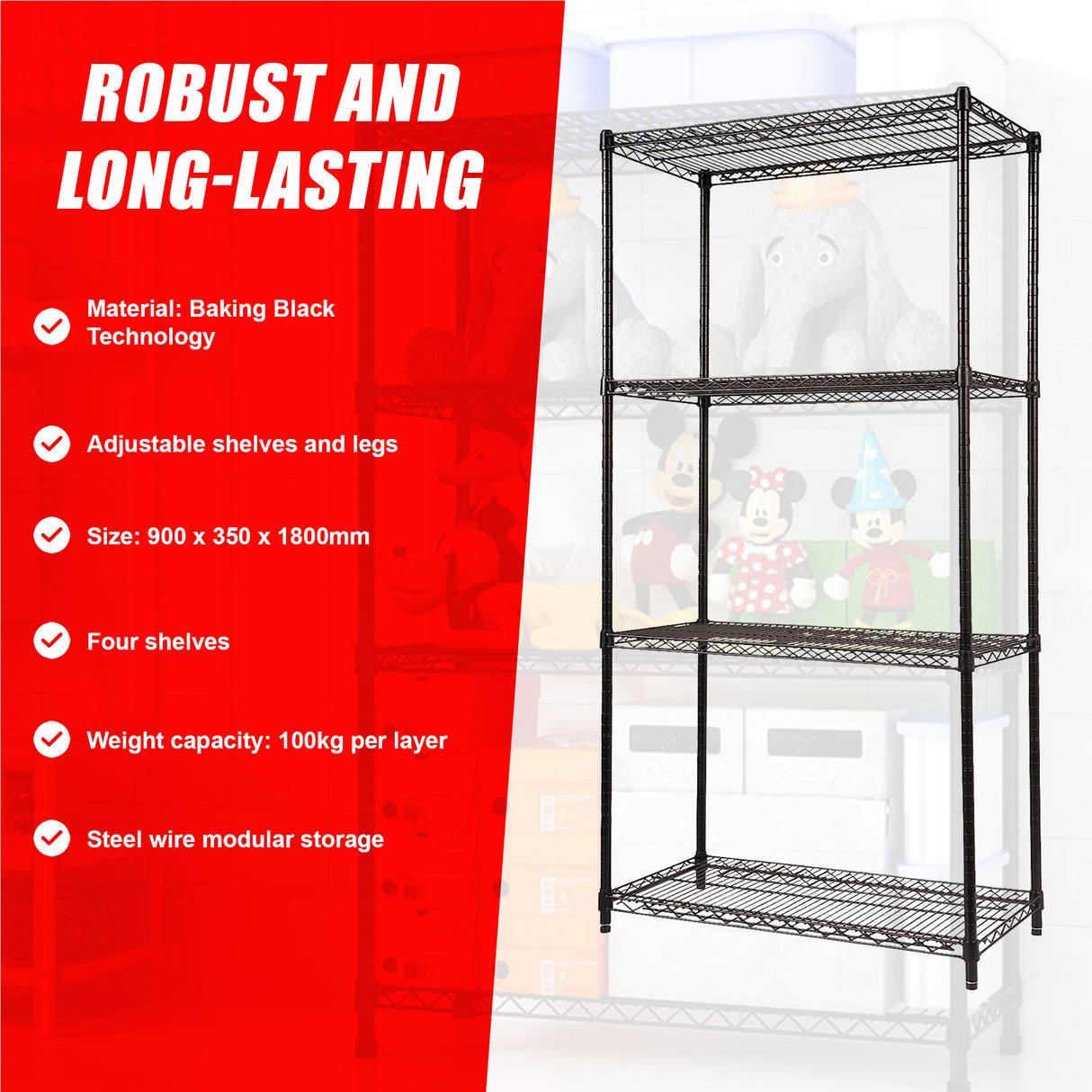 Modular Wire Storage Shelf 900 x 350 x 1800mm Steel Shelving