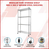 Modular Wire Storage Shelf 900 x 350 x 1800mm Steel Shelving