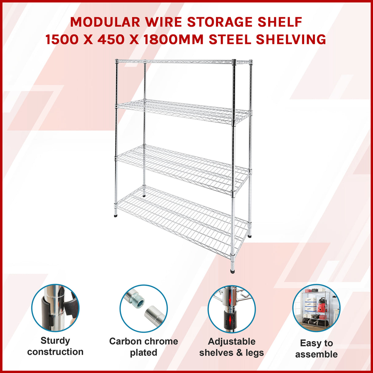 Modular Wire Storage Shelf 1500 x 450 x 1800mm Steel Shelving