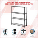 Modular Wire Storage Shelf 1500 x 450 x 1800mm Steel Shelving - Front View