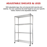 Modular Wire Storage Shelf 1500 x 450 x 1920mm Steel Shelving with Wheels