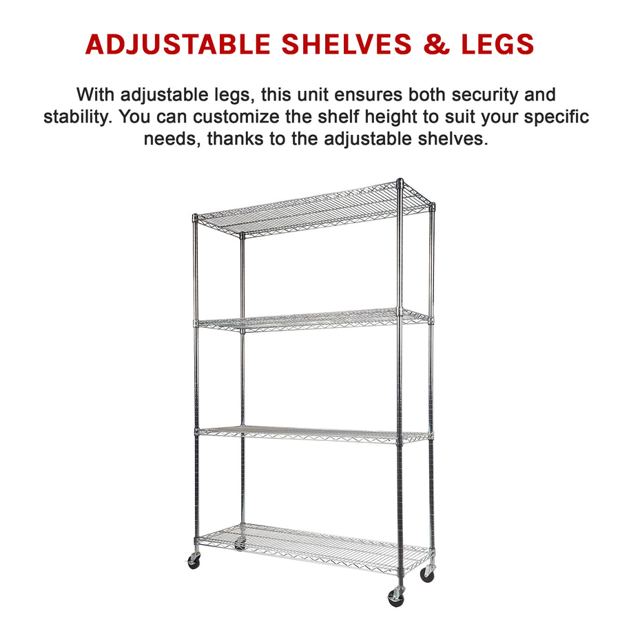 Modular Wire Storage Shelf 1500 x 450 x 1920mm Steel Shelving with Wheels