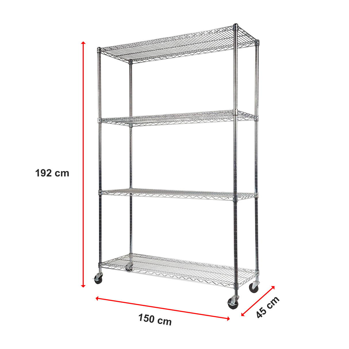 Modular Wire Storage Shelf 1500 x 450 x 1920mm Steel Shelving with Wheels