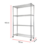 Modular Wire Storage Shelf 1500 x 450 x 1920mm Steel Shelving with Wheels