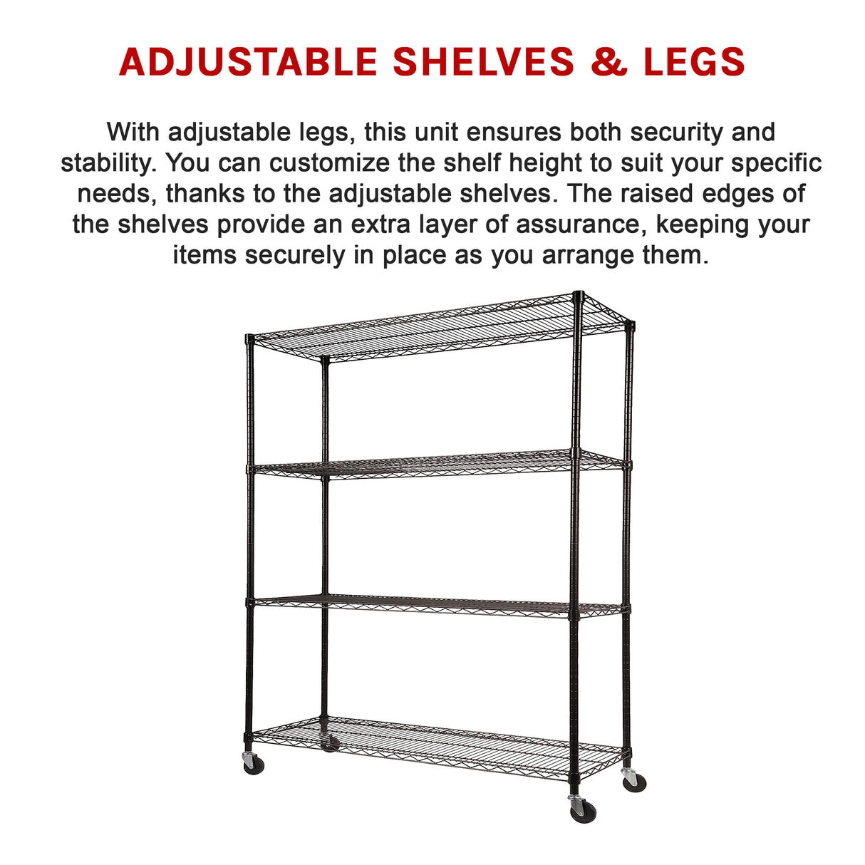 Modular Wire Storage Shelf 1500 x 450 x 1920mm Steel Shelving with Wheels
