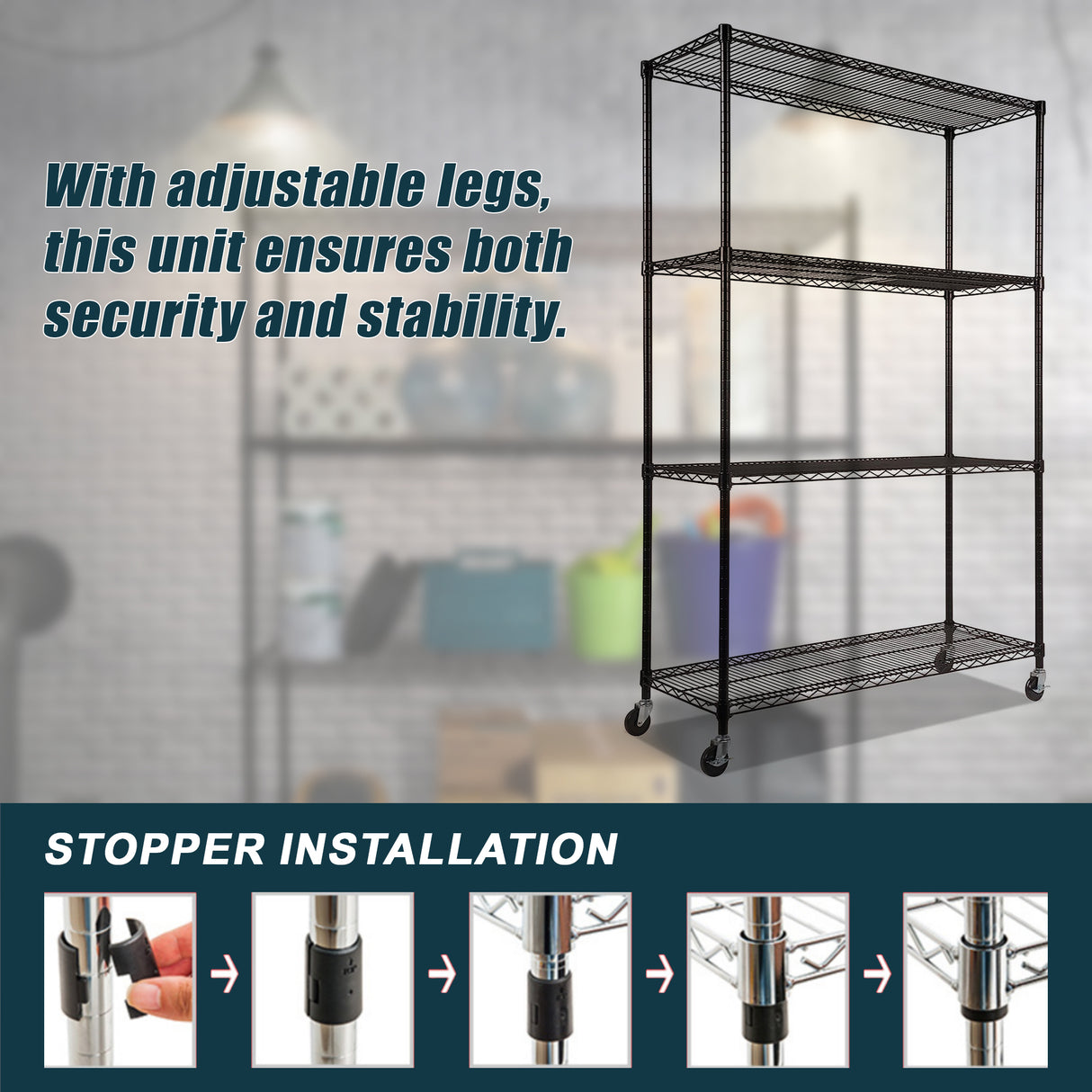 Modular Wire Storage Shelf 1500 x 450 x 1920mm Steel Shelving with Wheels
