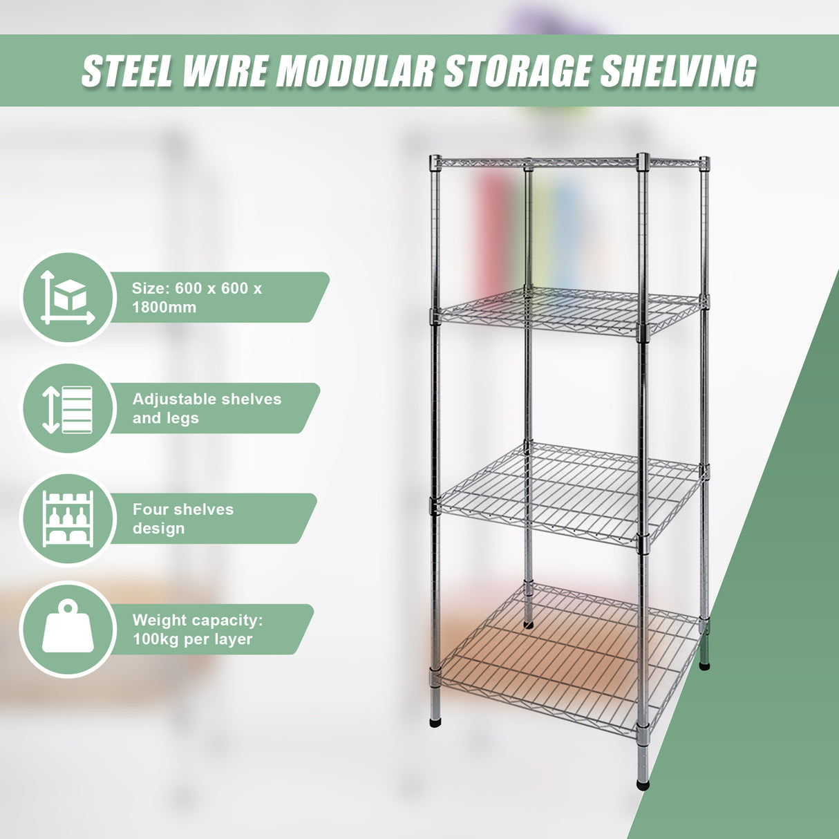 Modular Wire Storage Shelf 600 x 600 x 1800mm Steel Shelving