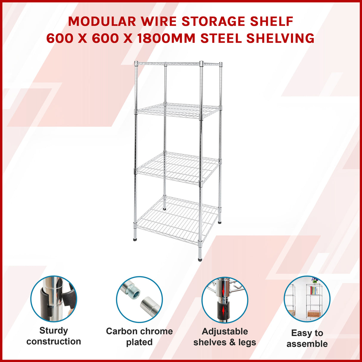 Modular Wire Storage Shelf 600 x 600 x 1800mm Steel Shelving
