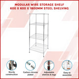Modular Wire Storage Shelf 600 x 600 x 1800mm Steel Shelving - Front View