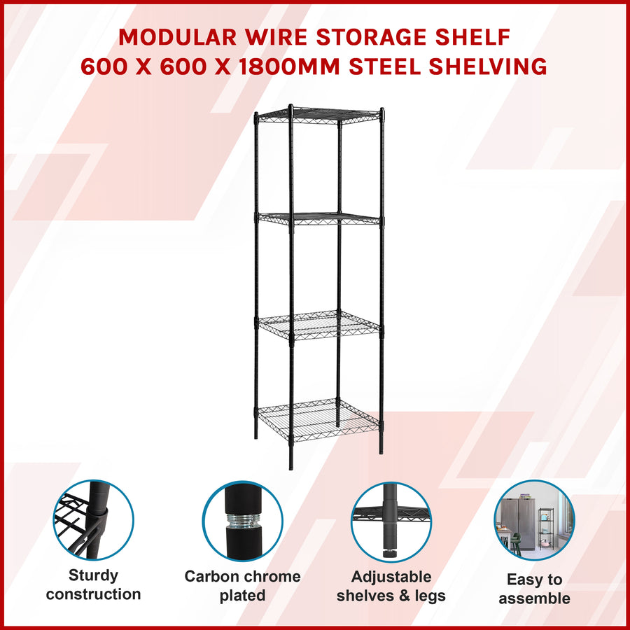 Modular Wire Storage Shelf 600 x 600 x 1800mm Steel Shelving