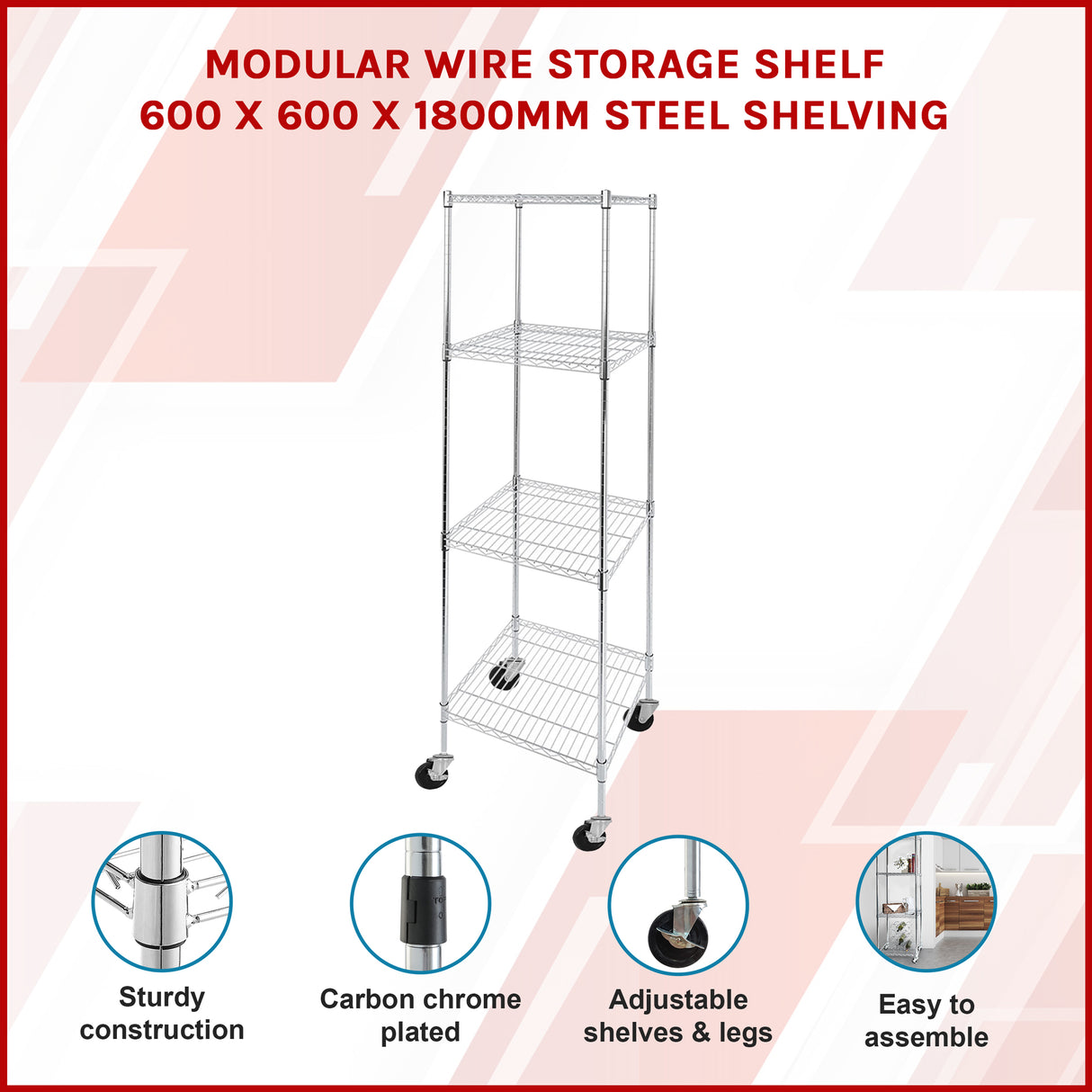 Modular Wire Storage Shelf 600 x 600 x 1800mm Steel Shelving