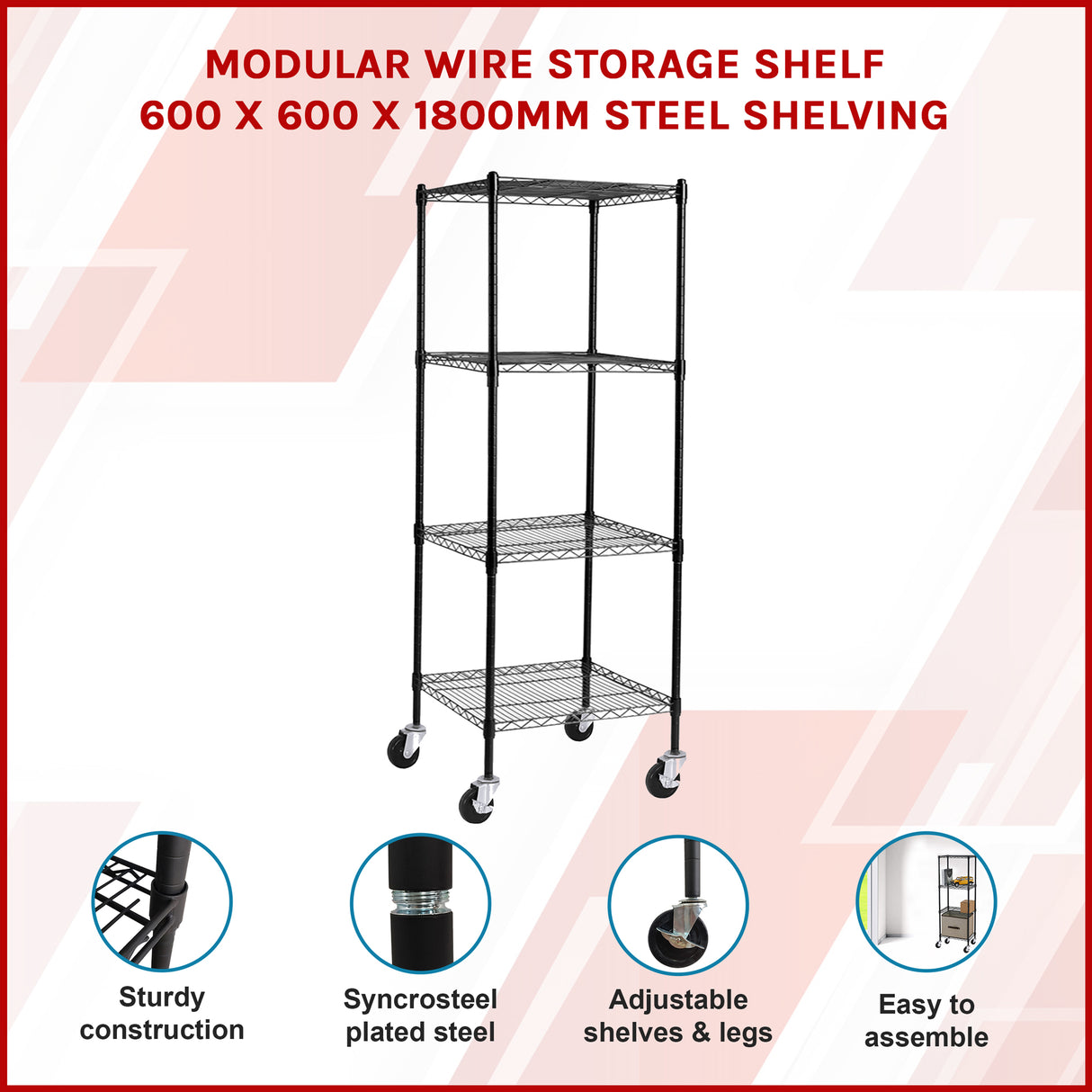 Modular Wire Storage Shelf 600 x 600 x 1800mm Steel Shelving