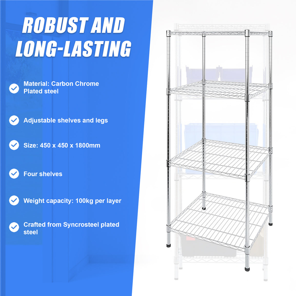 Modular Wire Storage Shelf 450 x 450 x 1800mm Steel Shelving
