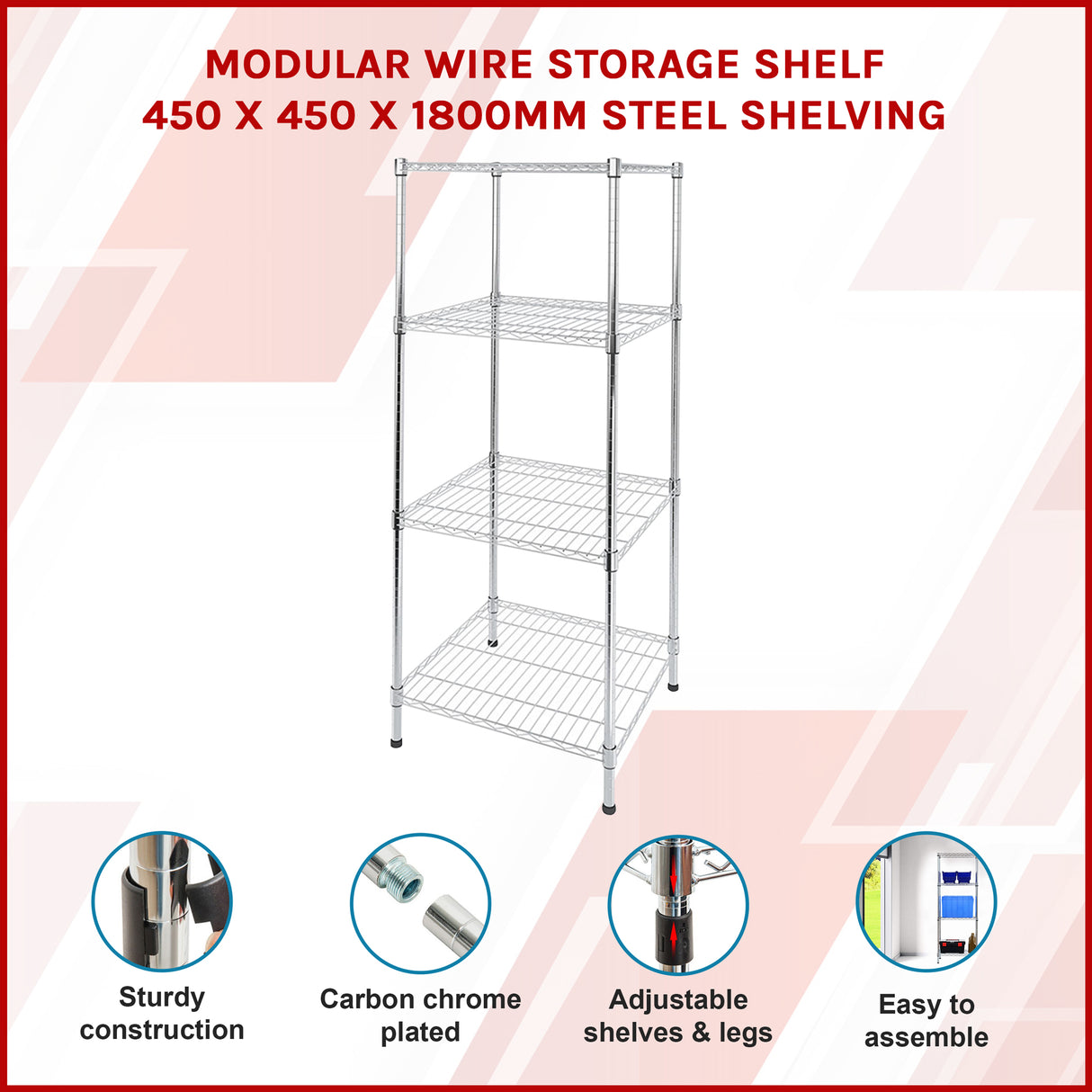Modular Wire Storage Shelf 450 x 450 x 1800mm Steel Shelving