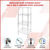 Modular Wire Storage Shelf 450 x 450 x 1800mm Steel Shelving - Front View