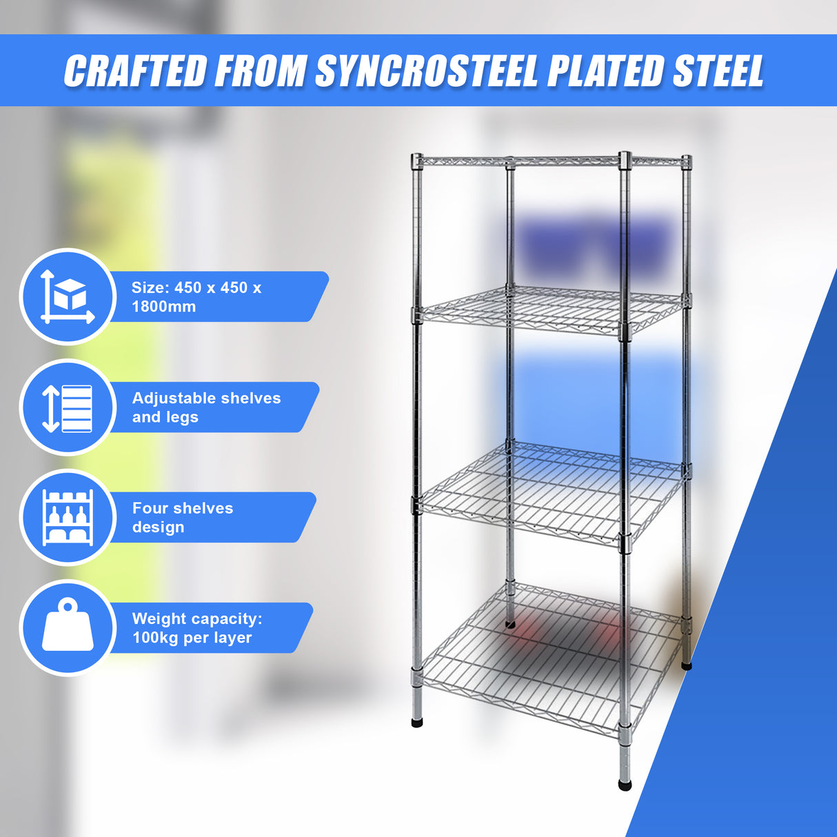 Modular Wire Storage Shelf 450 x 450 x 1800mm Steel Shelving