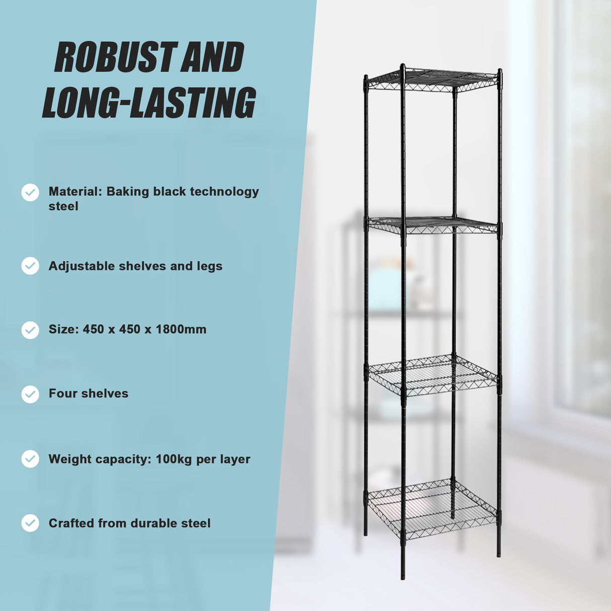 Modular Wire Storage Shelf 450 x 450 x 1800mm Steel Shelving