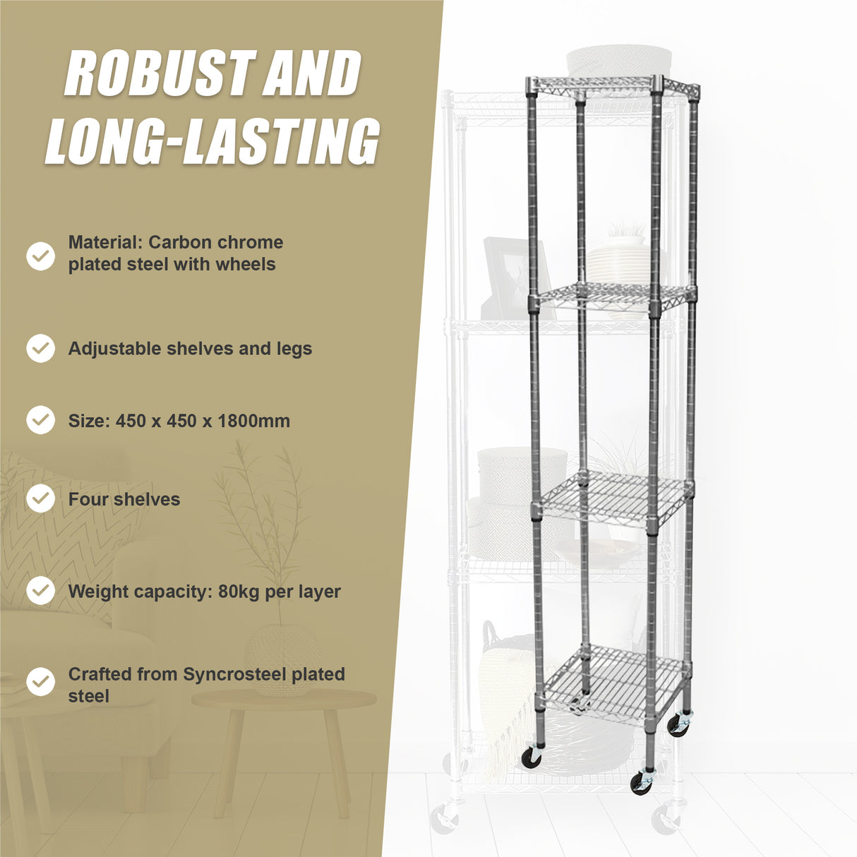 Modular Wire Storage Shelf 450 x 450 x 1800mm Steel Shelving