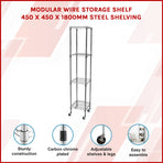 Modular Wire Storage Shelf 450 x 450 x 1800mm Steel Shelving