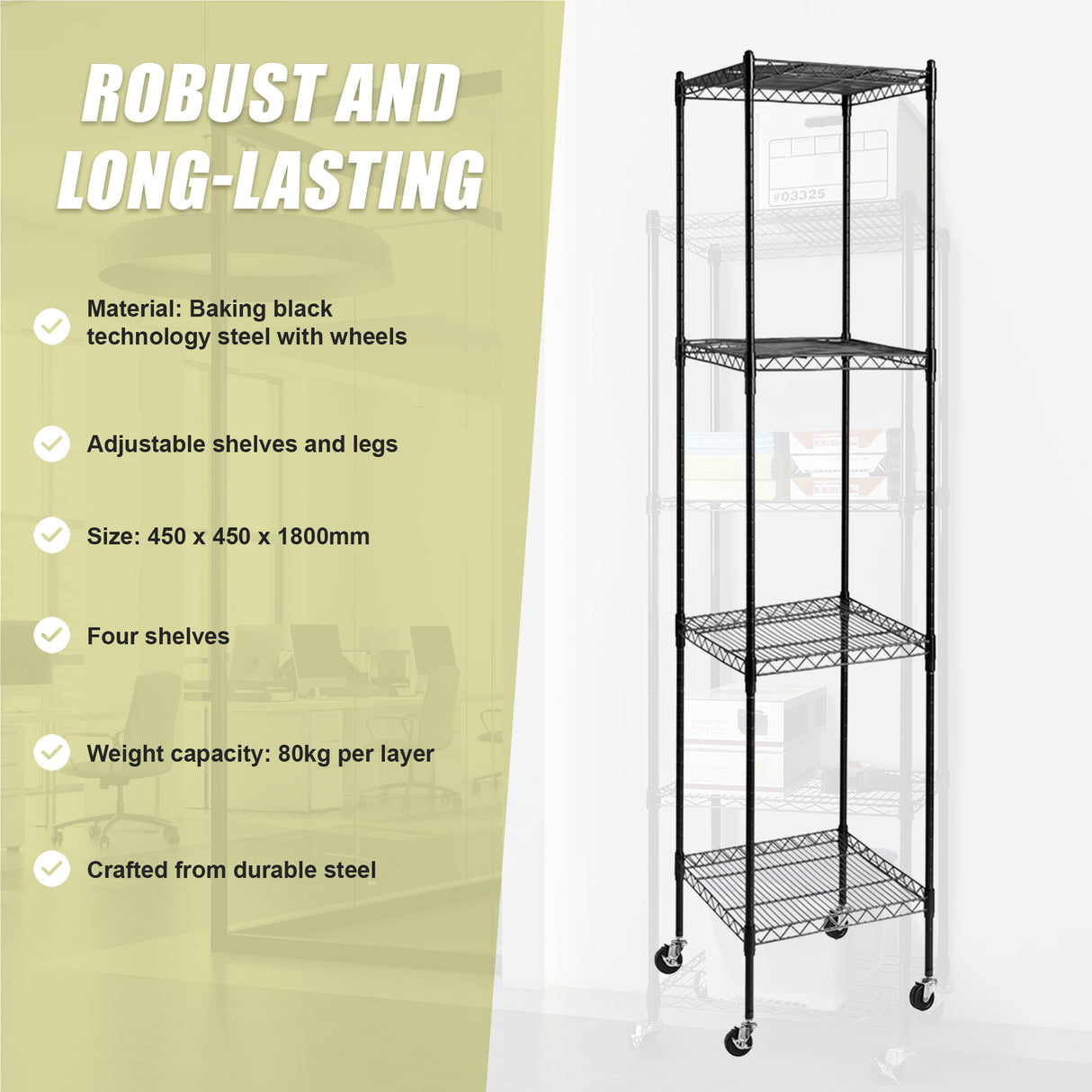 Modular Wire Storage Shelf 450 x 450 x 1800mm Steel Shelving