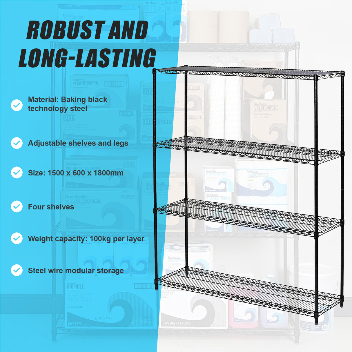 Modular Wire Storage Shelf 1200 x 600 x 1800mm Steel Shelving