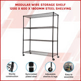 Modular Wire Storage Shelf 1200 x 600 x 1800mm Steel Shelving - Front View
