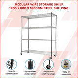 Modular Wire Storage Shelf 1200 x 600 x 1800mm Steel Shelving - Front View