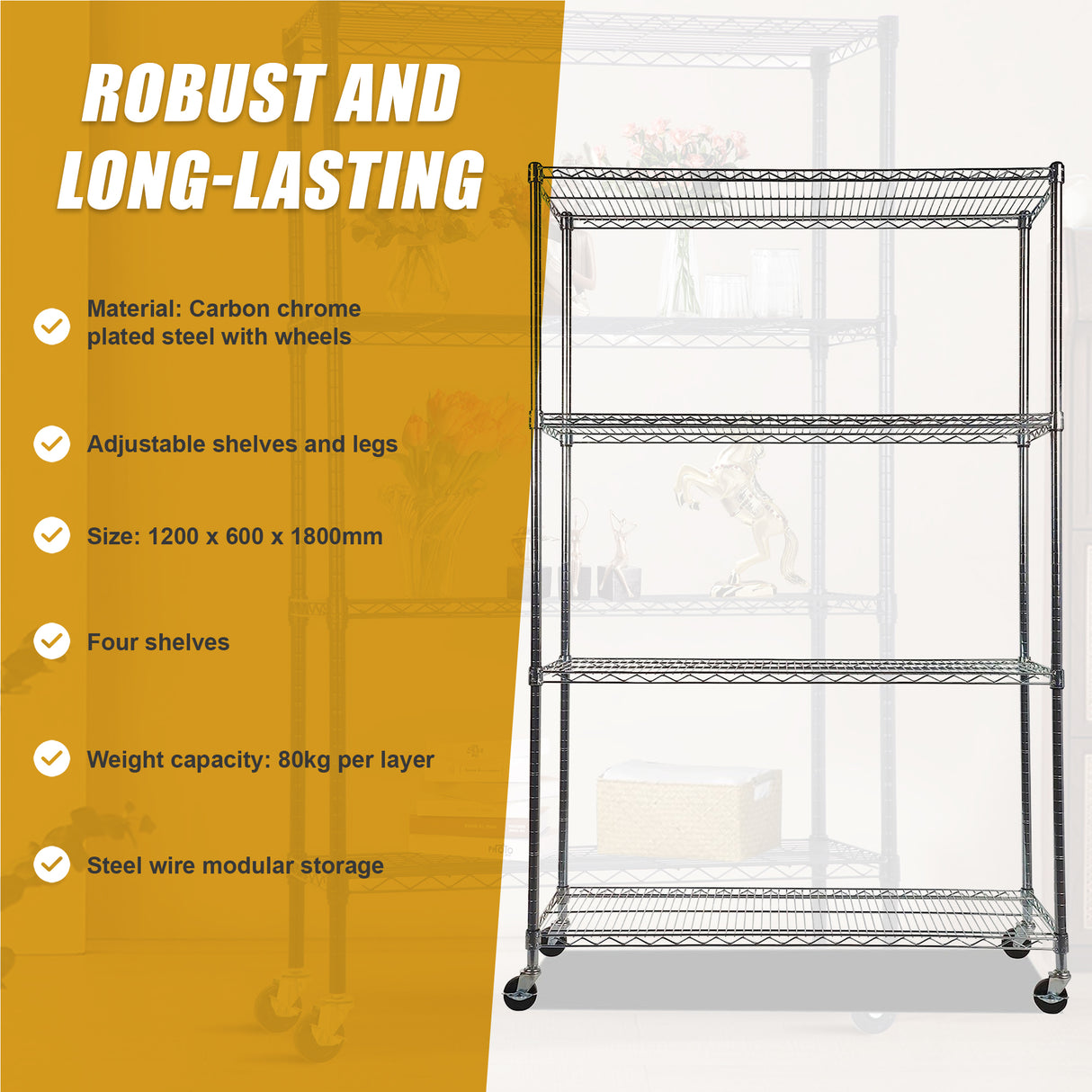 Modular Wire Storage Shelf 1200 x 600 x 1800mm Steel Shelving