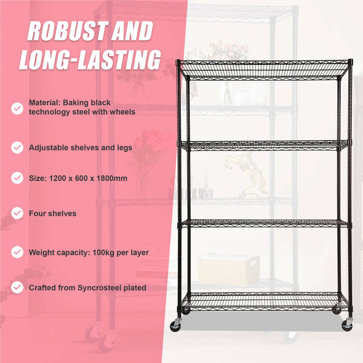 Modular Wire Storage Shelf 1200 x 600 x 1800mm Steel Shelving