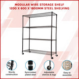 Modular Wire Storage Shelf 1200 x 600 x 1800mm Steel Shelving - Front View