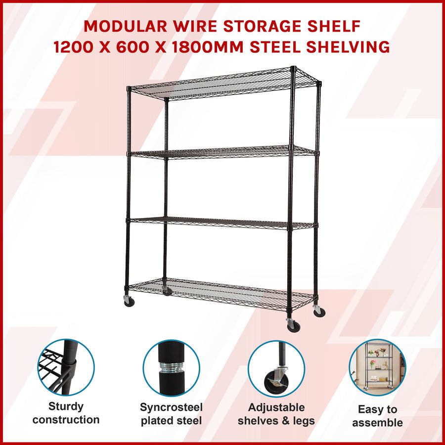 Modular Wire Storage Shelf 1200 x 600 x 1800mm Steel Shelving