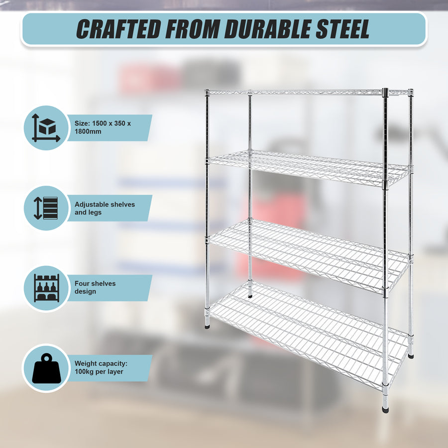 Modular Wire Storage Shelf 1500 x 350 x 1800mm Steel Shelving