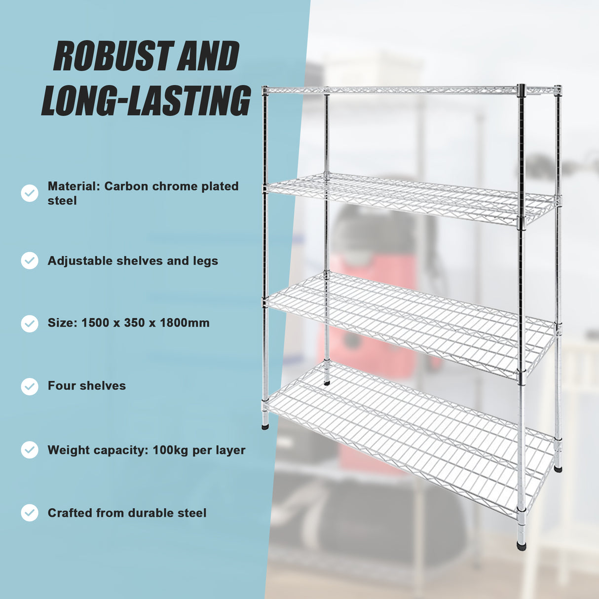 Modular Wire Storage Shelf 1500 x 350 x 1800mm Steel Shelving