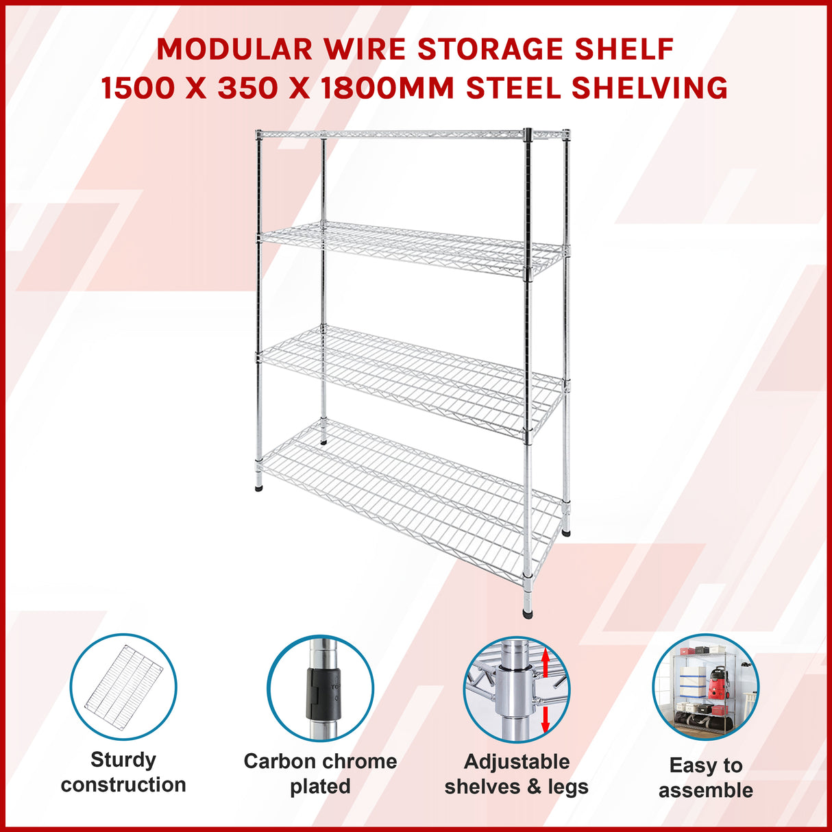 Modular Wire Storage Shelf 1500 x 350 x 1800mm Steel Shelving