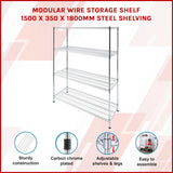Modular Wire Storage Shelf 1500 x 350 x 1800mm Steel Shelving