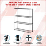 Modular Wire Storage Shelf 1500 x 350 x 1800mm Steel Shelving