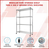 Modular Wire Storage Shelf 1500 x 350 x 1800mm Steel Shelving
