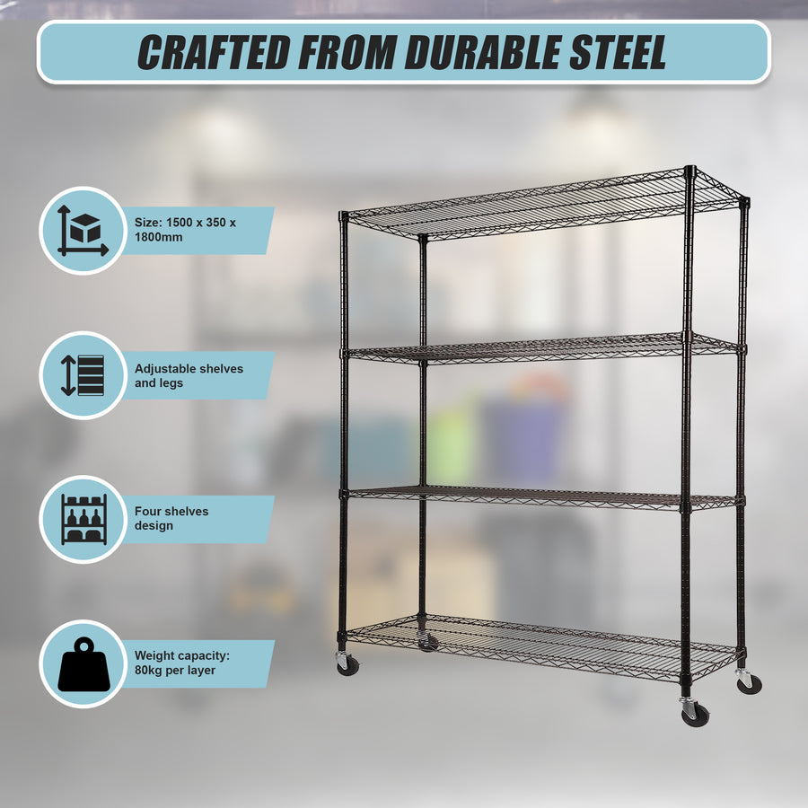 Modular Wire Storage Shelf 1500 x 350 x 1800mm Steel Shelving
