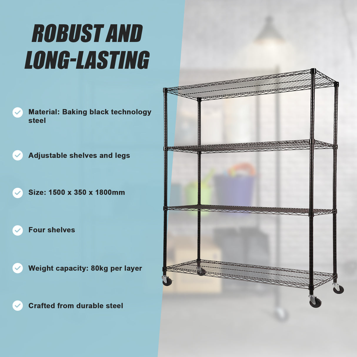 Modular Wire Storage Shelf 1500 x 350 x 1800mm Steel Shelving